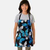 青い蝶モルフォとダークシームレスパターン エプロン (インサイチュ)