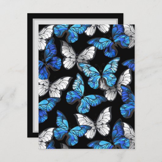 青い蝶モルフォとダークシームレスパターン エンクロージャーカード (正面/裏面)