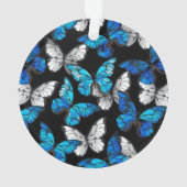 青い蝶モルフォとダークシームレスパターン オーナメント (裏面)