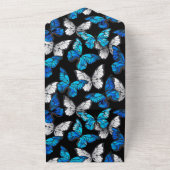 青い蝶モルフォとダークシームレスパターン オールインワン招待状 (外側)