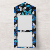 青い蝶モルフォとダークシームレスパターン オールインワン招待状 (内側)