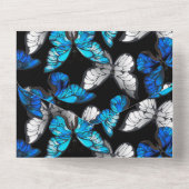 青い蝶モルフォとダークシームレスパターン オールインワン招待状 (裏面)