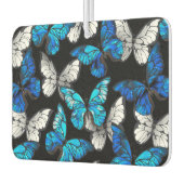 青い蝶モルフォとダークシームレスパターン カーエアーフレッシュナー (左)