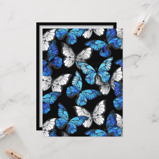 青い蝶モルフォとダークシームレスパターン カード (正面/裏面インサイチュ)