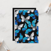 青い蝶モルフォとダークシームレスパターン カード (正面/裏面インサイチュ)