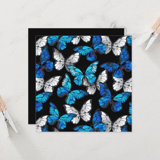 青い蝶モルフォとダークシームレスパターン カード (正面/裏面インサイチュ)