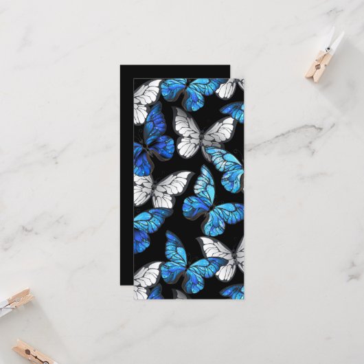 青い蝶モルフォとダークシームレスパターン カード (正面/裏面インサイチュ)