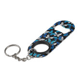 青い蝶モルフォとダークシームレスパターン キーホルダー栓抜き (正面アングル)