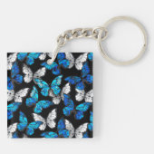 青い蝶モルフォとダークシームレスパターン キーホルダー (裏面)