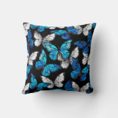 青い蝶モルフォとダークシームレスパターン クッション (裏面)