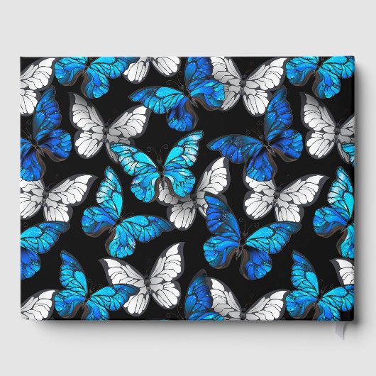 青い蝶モルフォとダークシームレスパターン ゲストブック (裏面)