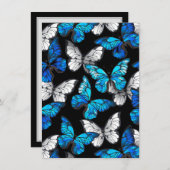 青い蝶モルフォとダークシームレスパターン サンキューカード (正面/裏面)