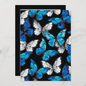 青い蝶モルフォとダークシームレスパターン サンキューカード (正面/裏面)