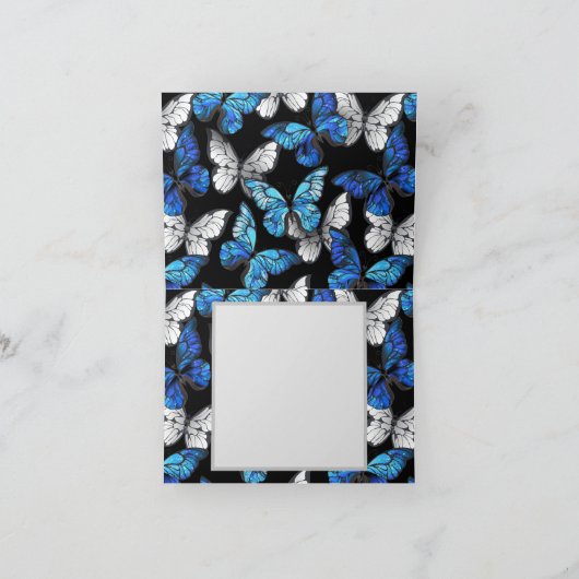 青い蝶モルフォとダークシームレスパターン シーズンカード (内部)