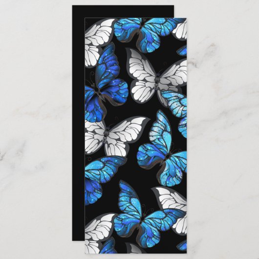 青い蝶モルフォとダークシームレスパターン シーズンカード (正面/裏面)