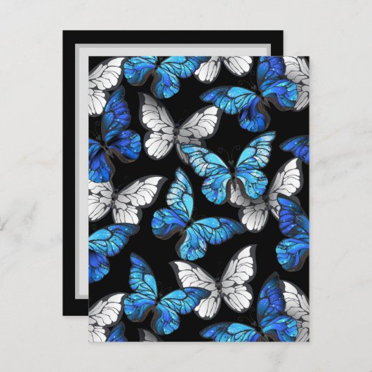 青い蝶モルフォとダークシームレスパターン シーズンカード (正面/裏面)