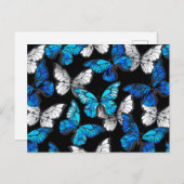 青い蝶モルフォとダークシームレスパターン シーズンポストカード (正面/裏面)