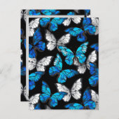 青い蝶モルフォとダークシームレスパターン シーズンポストカード (正面/裏面)