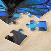 青い蝶モルフォとダークシームレスパターン ジグソーパズル (側面)