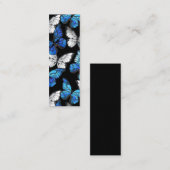 青い蝶モルフォとダークシームレスパターン スキニー名刺 (正面/裏面)