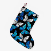 青い蝶モルフォとダークシームレスパターン スモールクリスマスストッキング (正面 (吊り時))