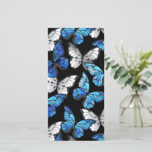 青い蝶モルフォとダークシームレスパターン セーブザデート (スタンド正面)