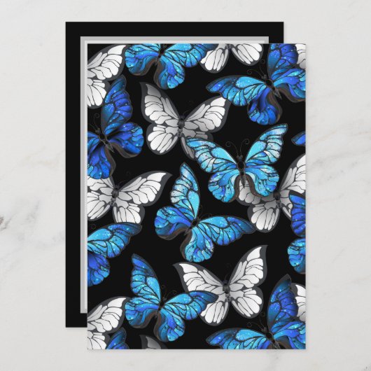 青い蝶モルフォとダークシームレスパターン セーブザデート (正面/裏面)