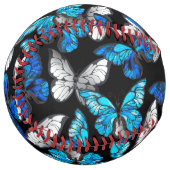 青い蝶モルフォとダークシームレスパターン ソフトボール (正面左)