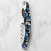 青い蝶モルフォとダークシームレスパターン ソムリエナイフ (正面)