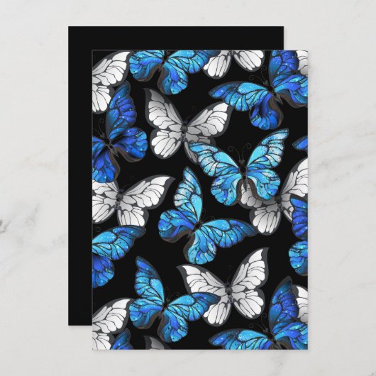 青い蝶モルフォとダークシームレスパターン ノートカード (正面/裏面)