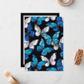 青い蝶モルフォとダークシームレスパターン ノートカード (正面/裏面インサイチュ)