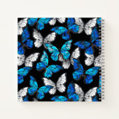青い蝶モルフォとダークシームレスパターン ノートブック (裏面)