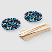 青い蝶モルフォとダークシームレスパターン ハンドファン (組立なし)