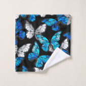 青い蝶モルフォとダークシームレスパターン バスタオルセット (ウォッシュタオル)