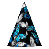 青い蝶モルフォとダークシームレスパターン パーティーハット (裏面)