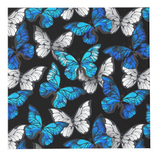 青い蝶モルフォとダークシームレスパターン フォトキューブ (右)
