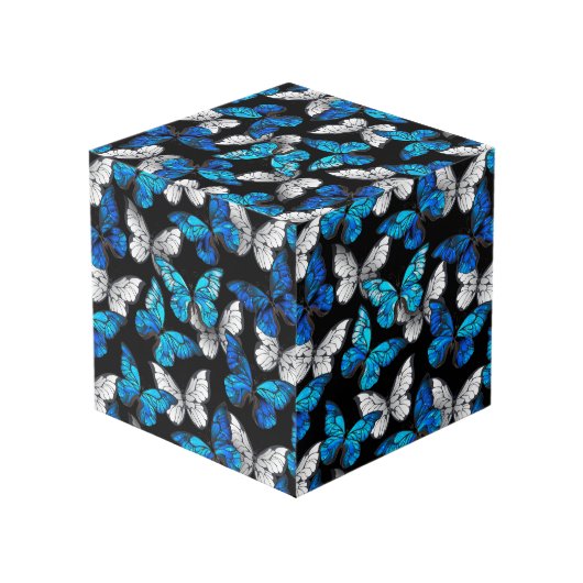 青い蝶モルフォとダークシームレスパターン フォトキューブ (裏面アングル)