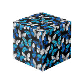 青い蝶モルフォとダークシームレスパターン フォトキューブ (正面アングル)