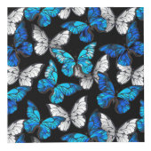 青い蝶モルフォとダークシームレスパターン フォトキューブ (正面)