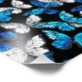 青い蝶モルフォとダークシームレスパターン フォトプリント            (角)