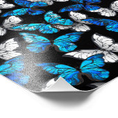 青い蝶モルフォとダークシームレスパターン フォトプリント            (角)