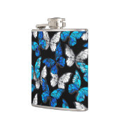 青い蝶モルフォとダークシームレスパターン フラスク (左)