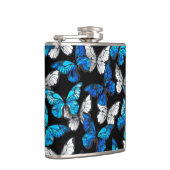 青い蝶モルフォとダークシームレスパターン フラスク (右)