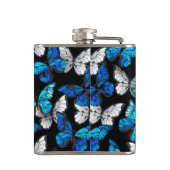 青い蝶モルフォとダークシームレスパターン フラスク (裏面)