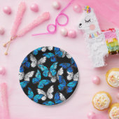 青い蝶モルフォとダークシームレスパターン ペーパープレート (パーティー)