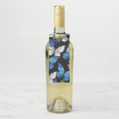 青い蝶モルフォとダークシームレスパターン ボトルネックタグ (ボトル)