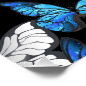 青い蝶モルフォとダークシームレスパターン ポスター (コーナー)