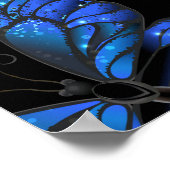 青い蝶モルフォとダークシームレスパターン ポスター (角)