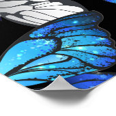 青い蝶モルフォとダークシームレスパターン ポスター (角)