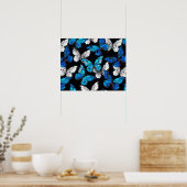 青い蝶モルフォとダークシームレスパターン ポスター (キッチン)